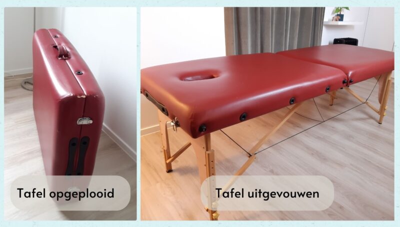 Massagetafel opgeplooid versus uitgevouwen
